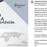 Reliance Orthodontic Products showcasing the message 'Made in the U.S.A. Found Worldwide' with a world map and location pin icon.