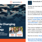 LinkedIn thought leadership post for Generation6 promoting a FamilyBusiness.org article on adaptive strategy for family enterprises.