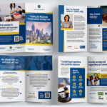 Professional legal marketing brochure design for The Balams Firm featuring client testimonials, firm expertise, and QR code lead integration.