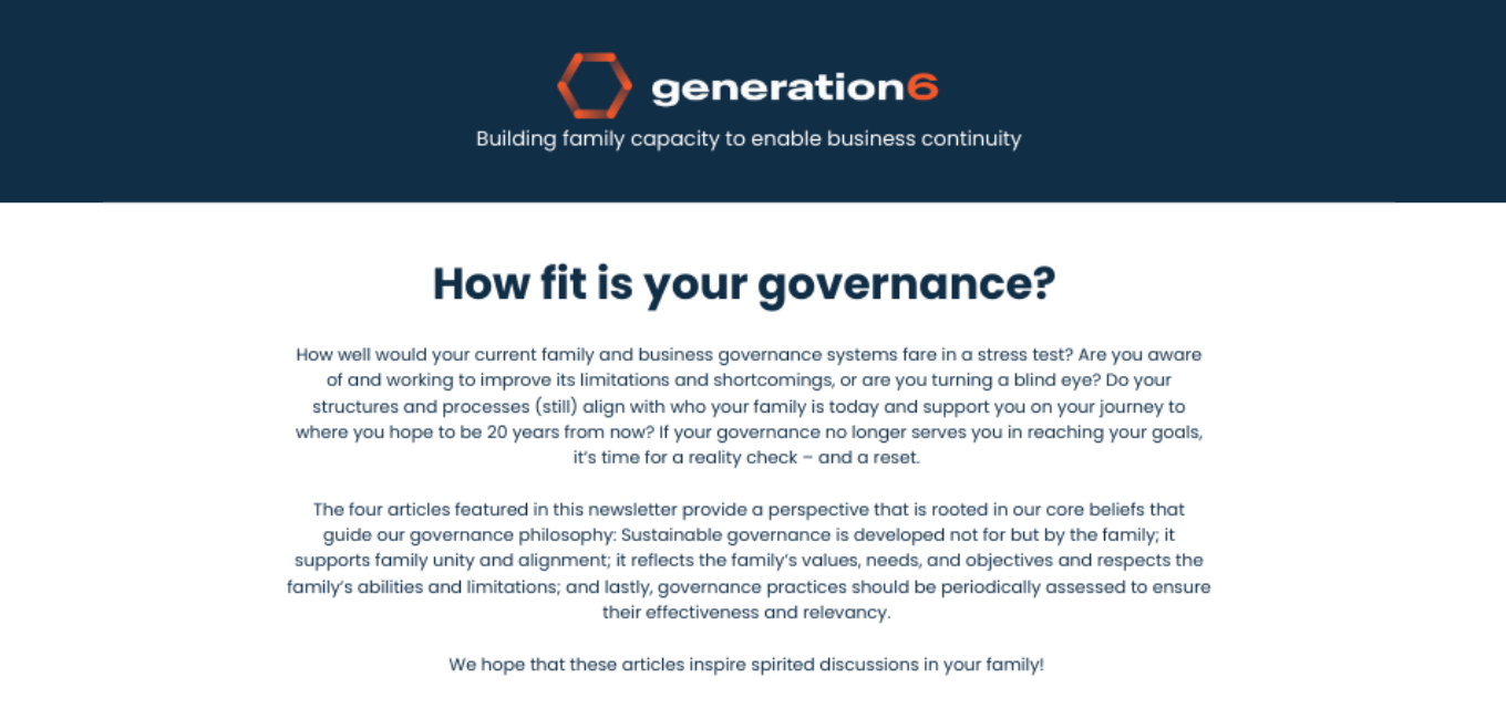 Gen6 webpage on governance