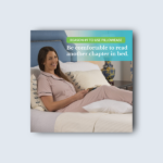 A PillowEase social media post showcasing a woman using a pillow while reading in bed, emphasizing the comfort and support provided by the product.